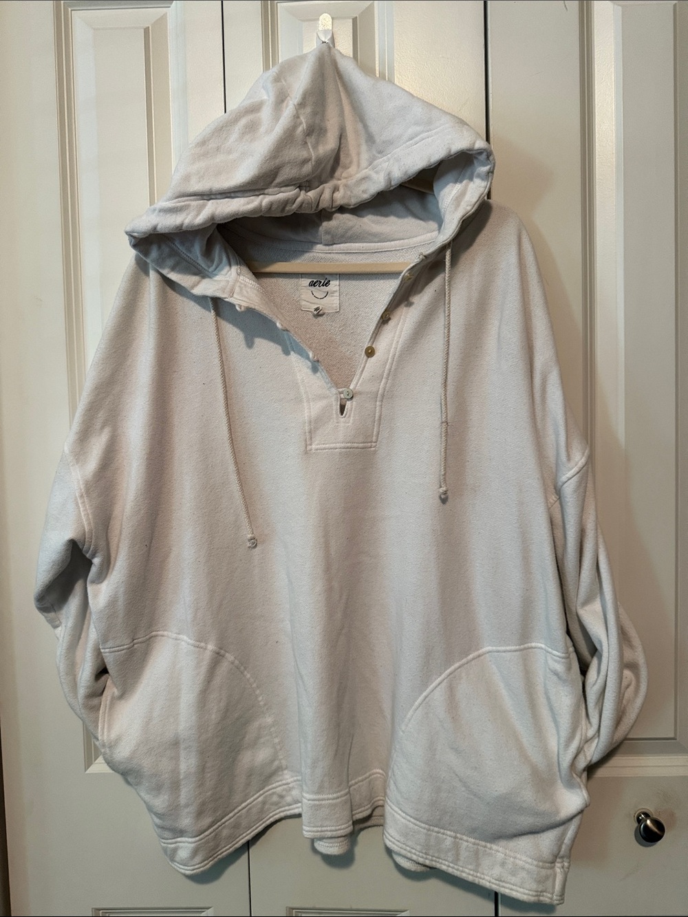 aerie White Terry Cloth Pullover with Logo Tag
